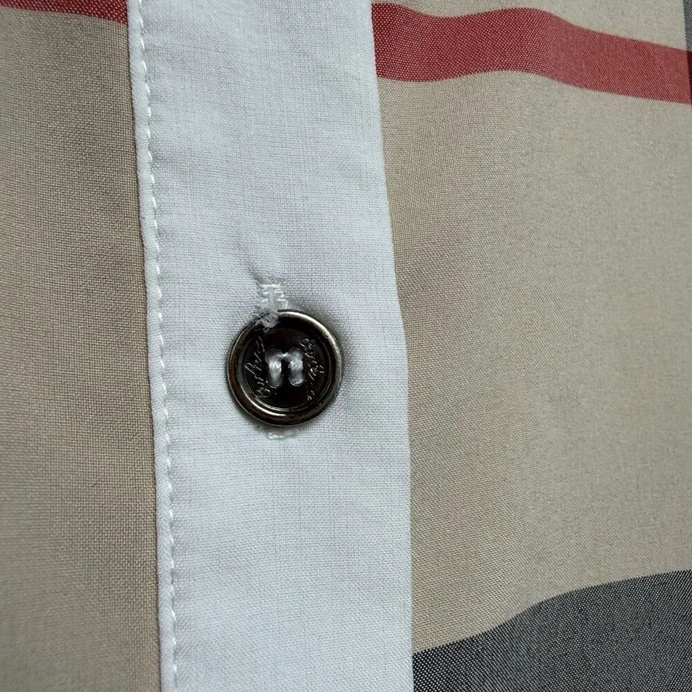 Burberry Brit Shirt Check Trim Women's Sz L Long Sleeve Cotton Career Designer - Picture 7 of 16